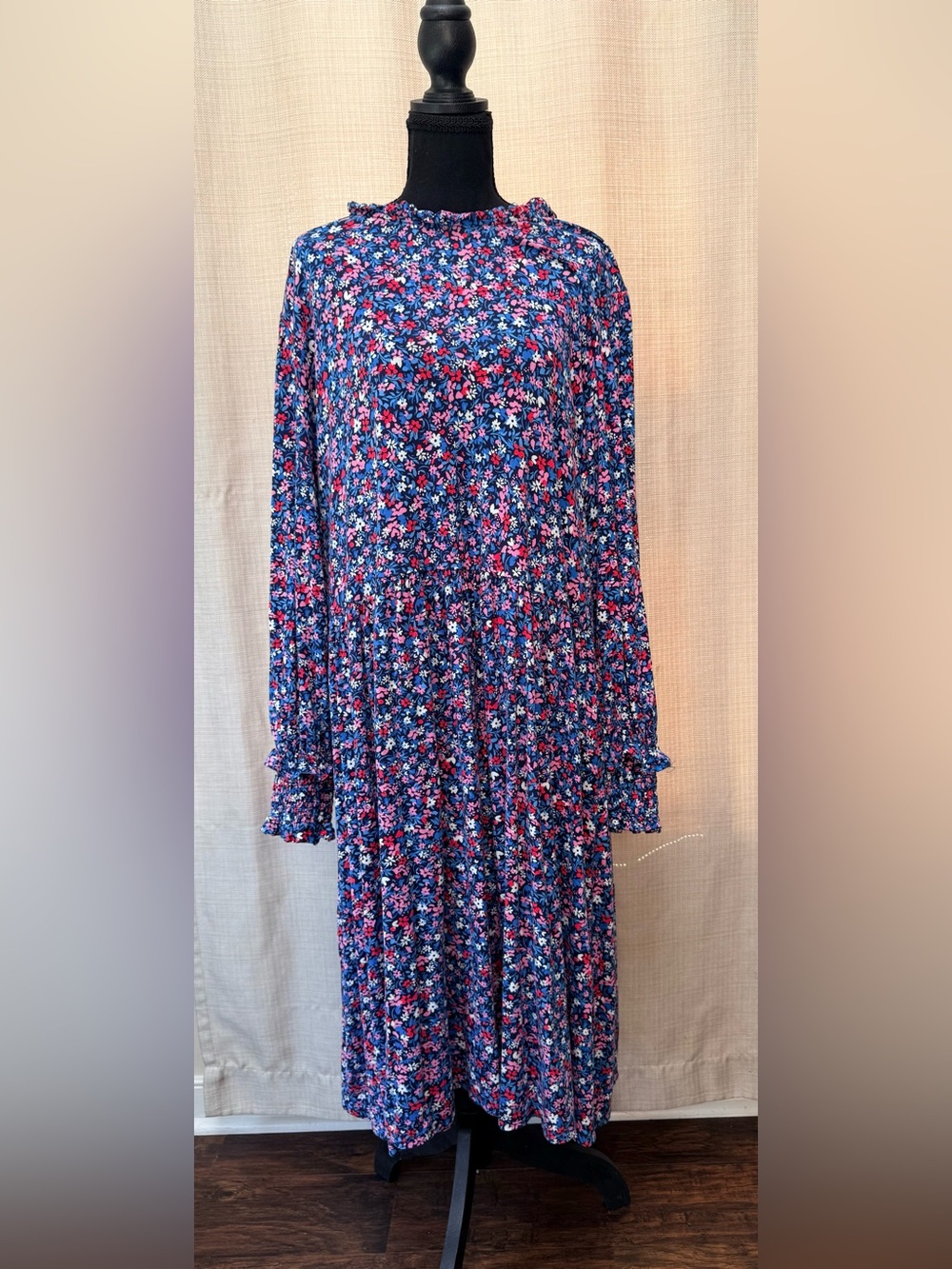 Draper James 3X Ditsy Floral Tiered Midi Dress Smocked Ruffle
